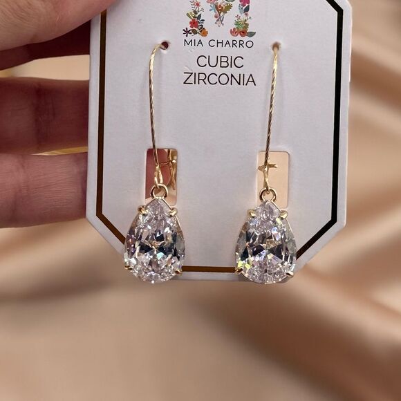 β¨βMia Charro Gold & Cubic Zirconia Teardrop Earrings - Picture 4 of 6